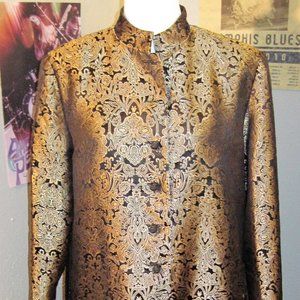 Mandarin Gold Jacquard Long Jacket